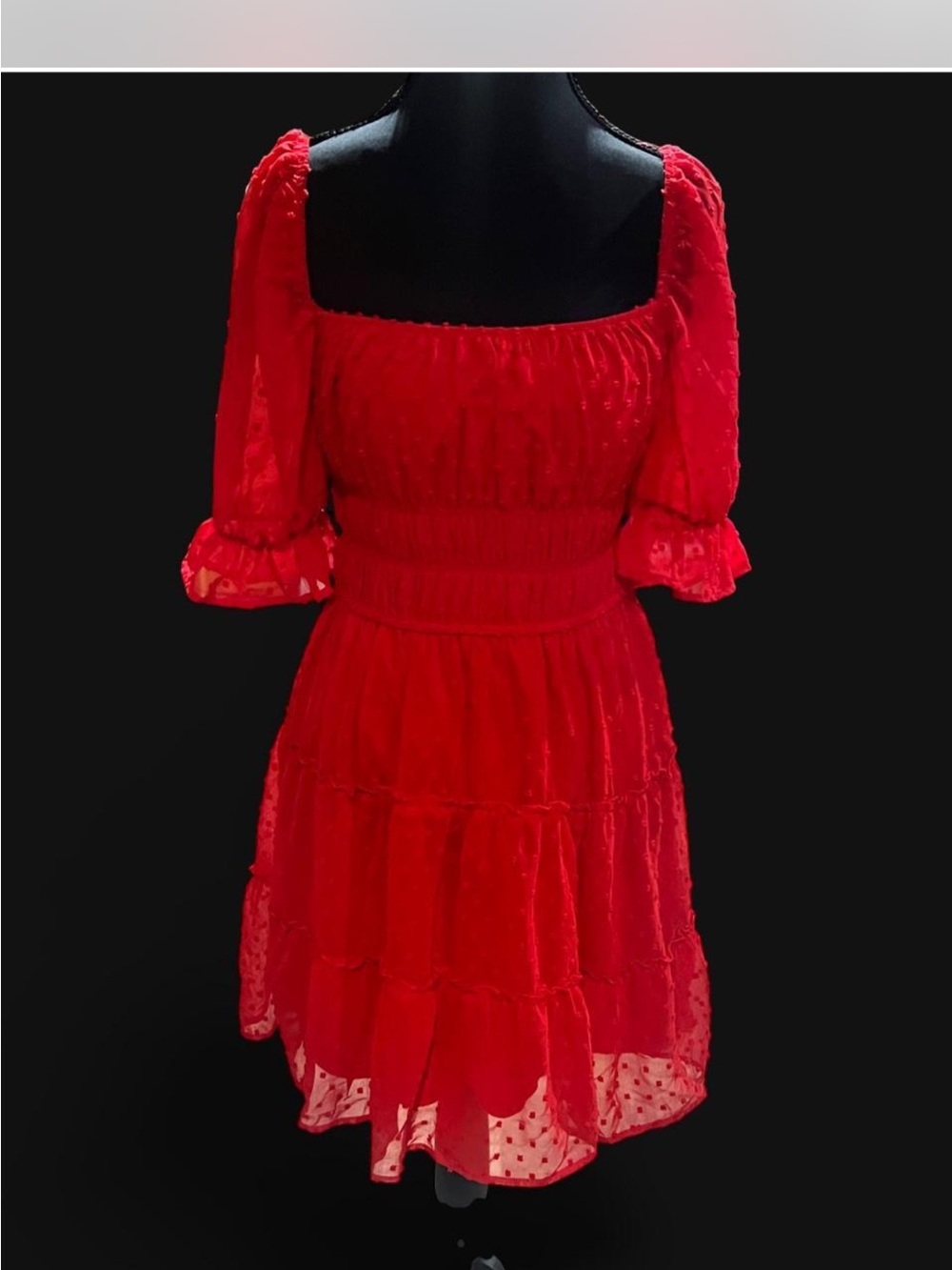 Altar'd State Red Puff-Sleeve Tiered Dress